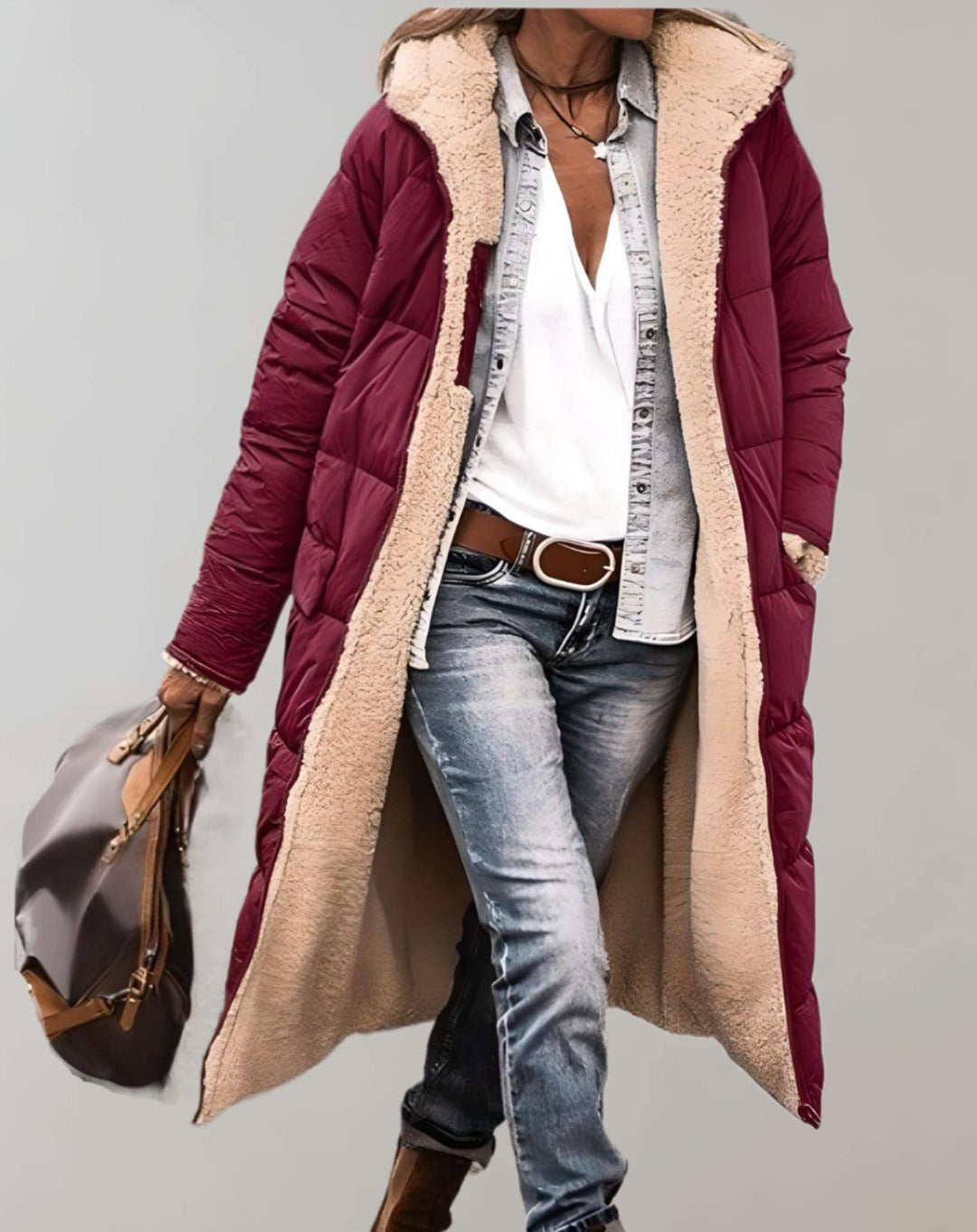 Damen Puffer Jacke für Herbst in Rot