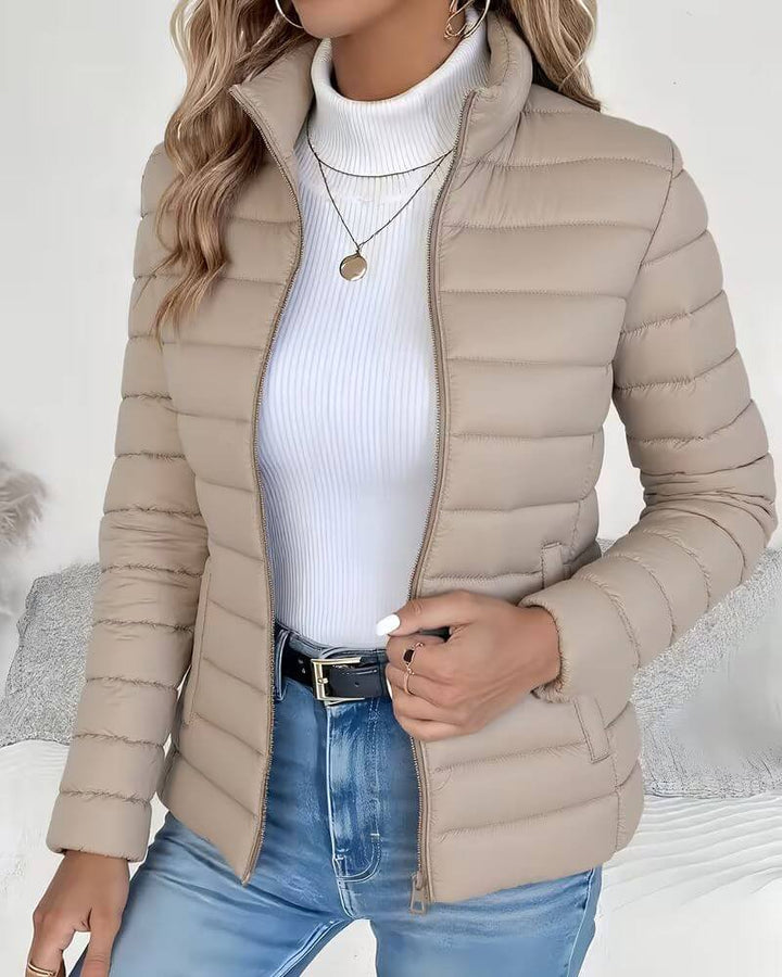 Damen Puffer Jacke mit Quiltung für Herbst in Beige