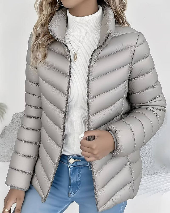 Damen Puffer Jacke mit Quiltung für Herbst in Grau