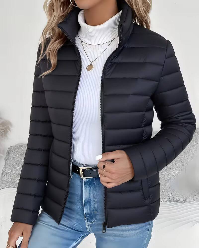 Damen Puffer Jacke mit Quiltung für Herbst in Schwarz