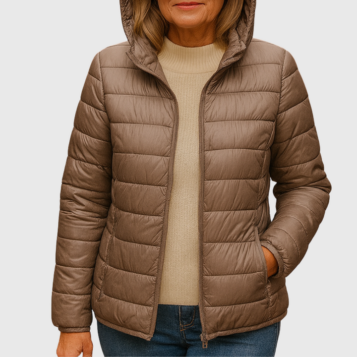 Damen Pufferjacke mit Wickelfront und hohem Kragen