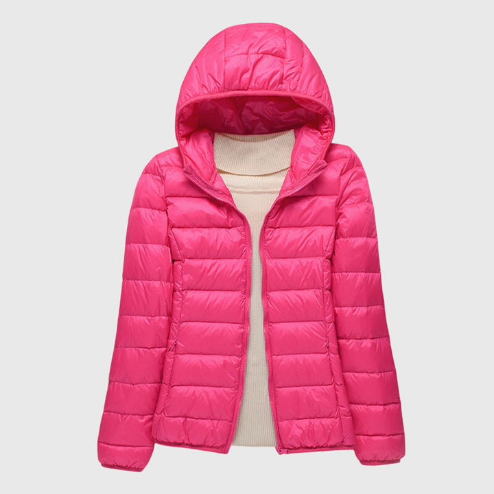 Damen Pufferjacke mit Wickelfront und hohem Kragen in Rosa