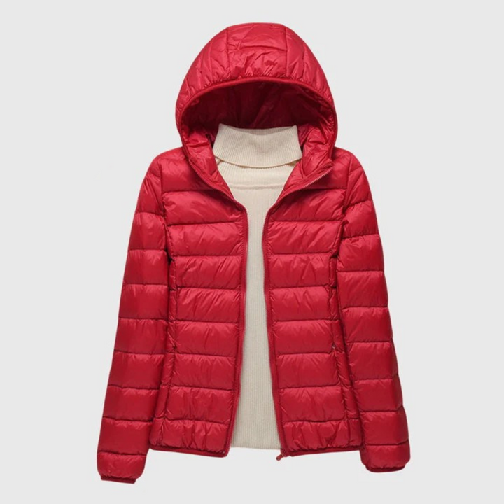 Damen Pufferjacke mit Wickelfront und hohem Kragen in Rot