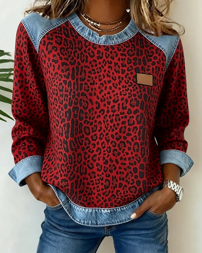 Damen Pullover im Leoparden-Look in Rot