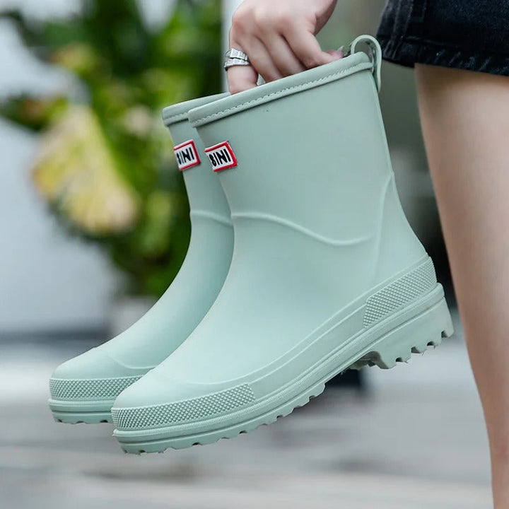 Damen Regenstiefel mit rutschfester Gummisohle in Grün