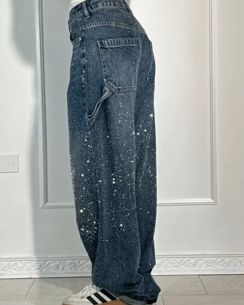 Damen Retro-Hose im Jeans-Stil mit Glanzeffekt (2)