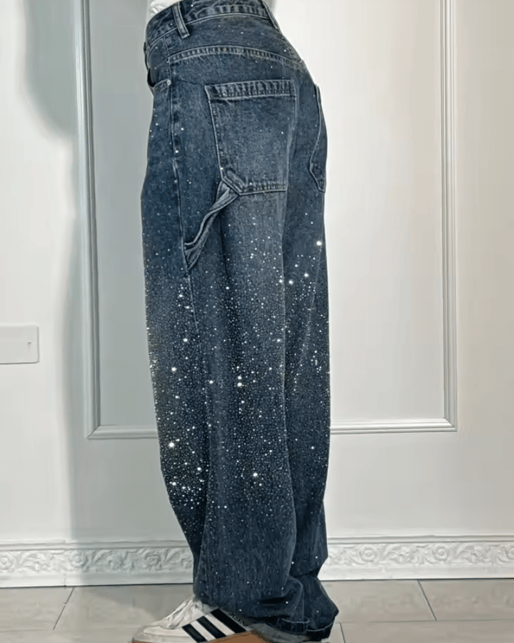 Damen Retro-Hose im Jeans-Stil mit Glanzeffekt (2)