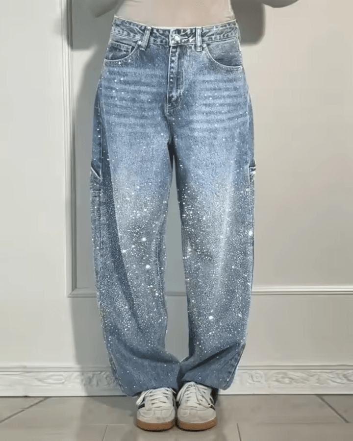 Damen Retro-Hose im Jeans-Stil mit Glanzeffekt in Hellblau