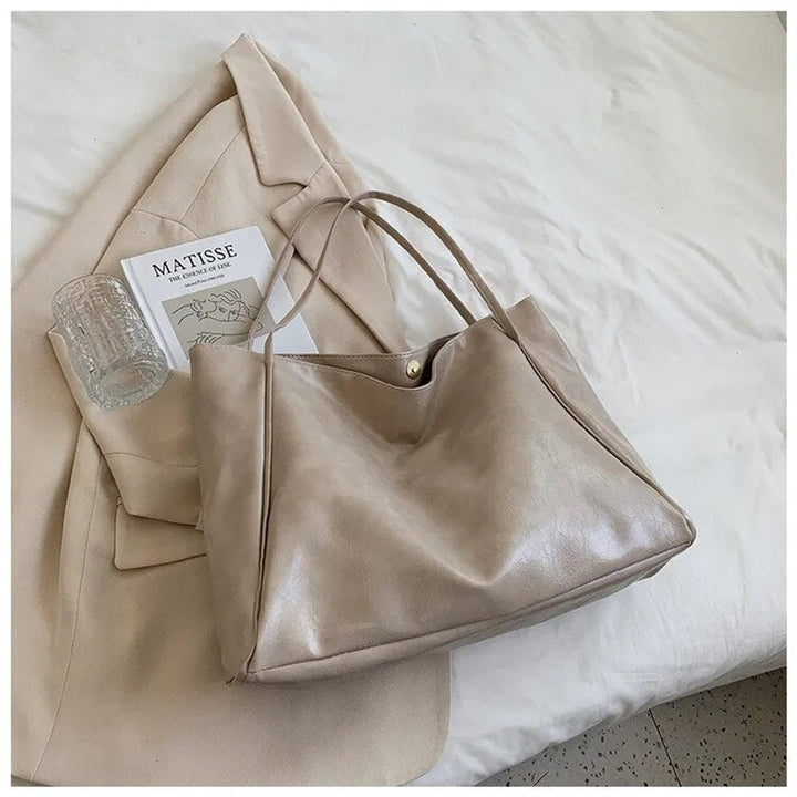 Damen Retro PU-Leder Laptoptasche mit großem Stauraum in Beige
