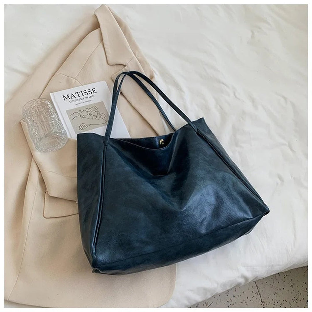 Damen Retro PU-Leder Laptoptasche mit großem Stauraum in Blau