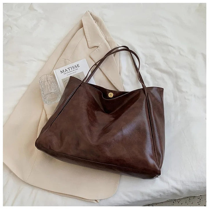 Damen Retro PU-Leder Laptoptasche mit großem Stauraum in Kaffee