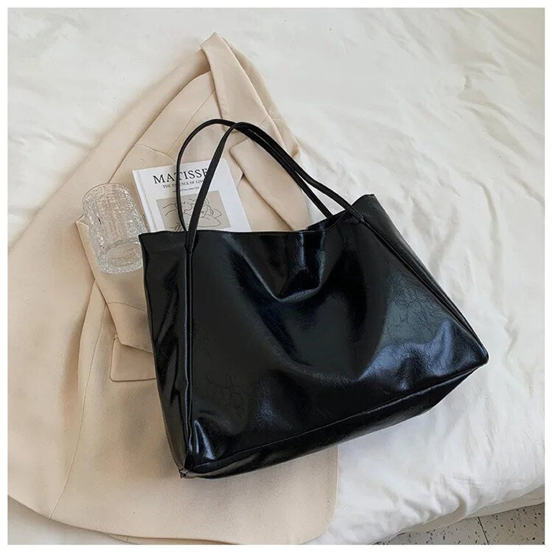 Damen Retro PU-Leder Laptoptasche mit großem Stauraum in Schwarz