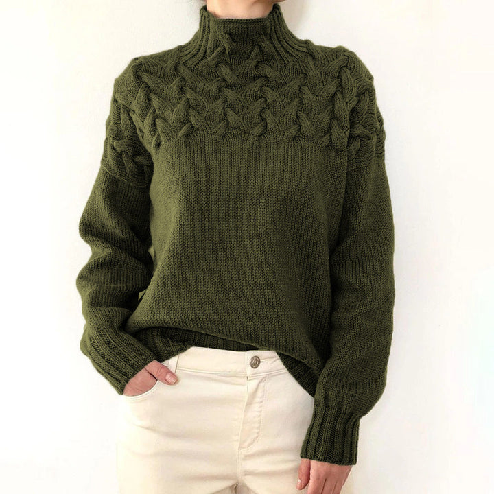 Damen Rollkragen Strickpullover für den Herbst in Dunkelgrün