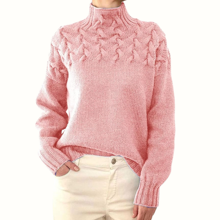 Damen Rollkragen Strickpullover für den Herbst in Hellrosa