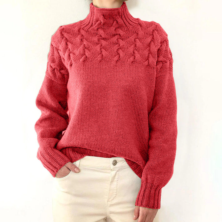 Damen Rollkragen Strickpullover für den Herbst in Hellrot
