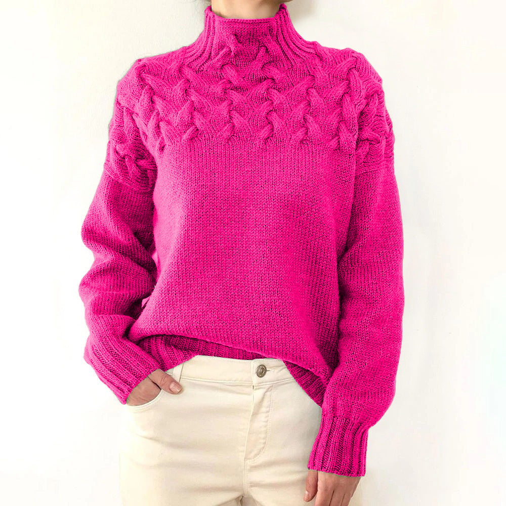 Damen Rollkragen Strickpullover für den Herbst in Rosa