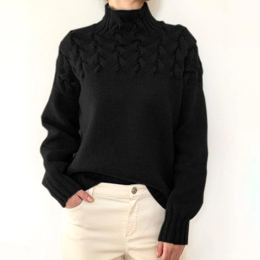 Damen Rollkragen Strickpullover für den Herbst in Schwarz