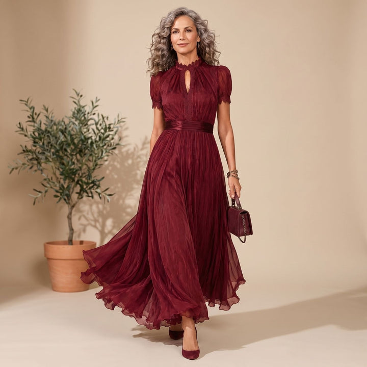 Damen Romantisches Maxi-Kleid für Hochzeitsgäste in Weinrot