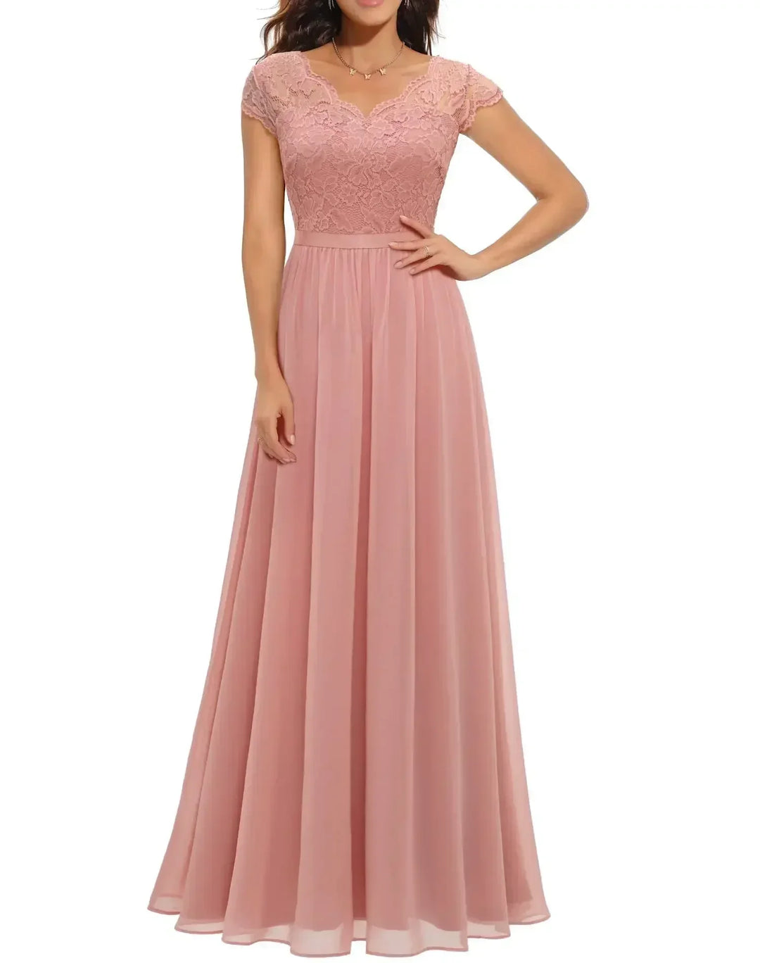 Damen Romantisches Maxikleid mit Spitze für Hochzeitsgäste in Rosa