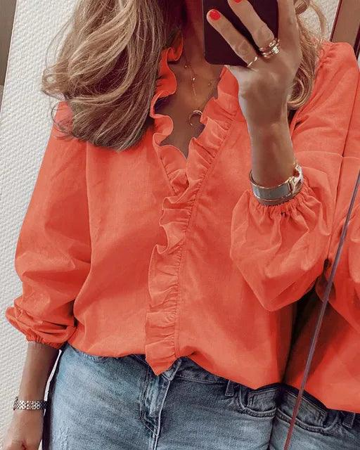 Damen Rüschen-Bluse für den Sommer in Orange