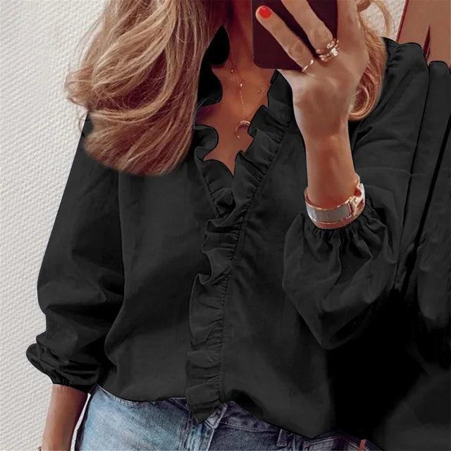 Damen Rüschen-Bluse für den Sommer in Schwarz