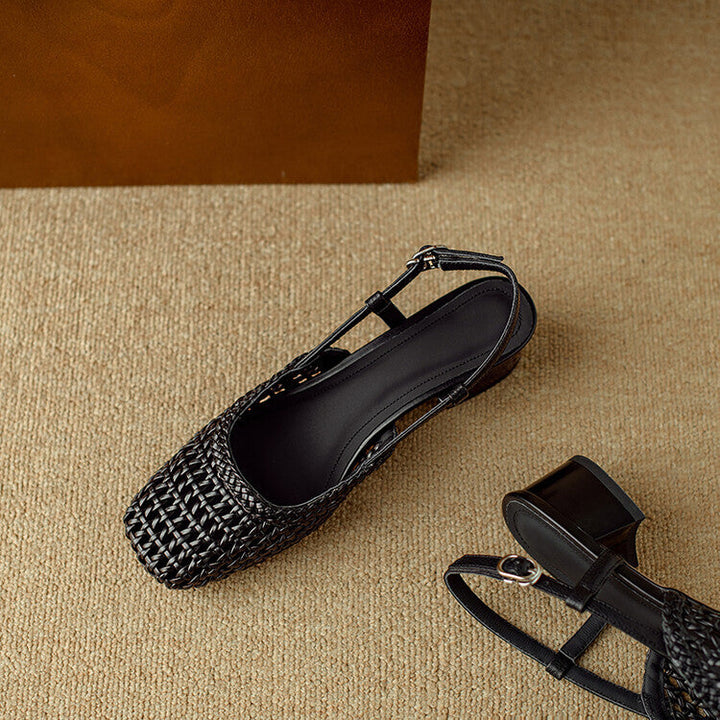Damen Sandalen mit Geflecht und Blockabsatz in Schwarz