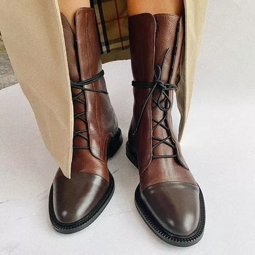 Damen Schnürstiefeletten im strukturierten Look in Braun