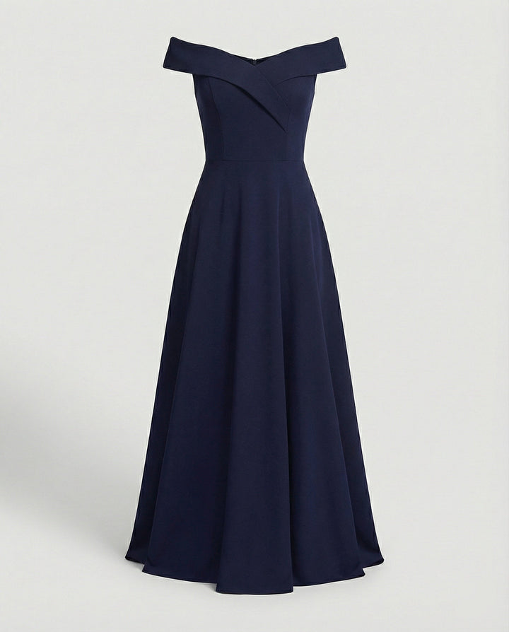 Damen schulterfreies Maxikleid für Hochzeiten in Blau