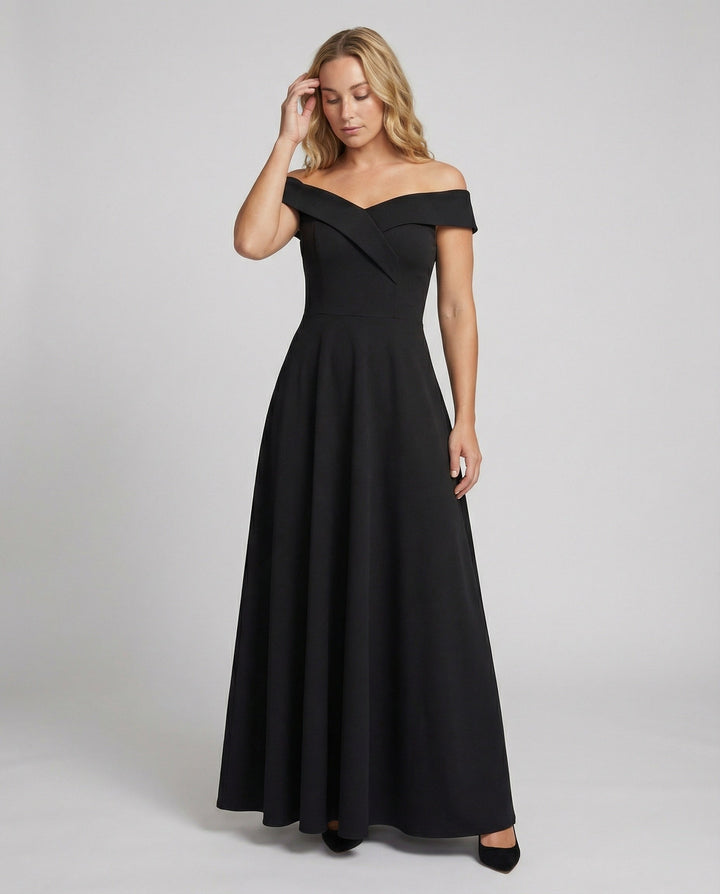 Damen schulterfreies Maxikleid für Hochzeiten in Schwarz
