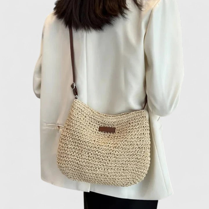 Damen Schultertasche aus Gewebe für Sommer in Beige