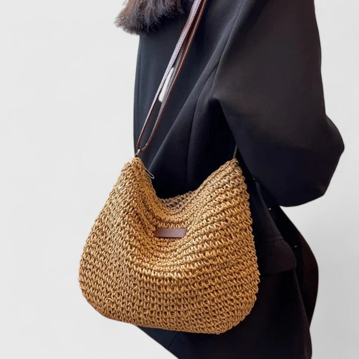 Damen Schultertasche aus Gewebe für Sommer in Khaki