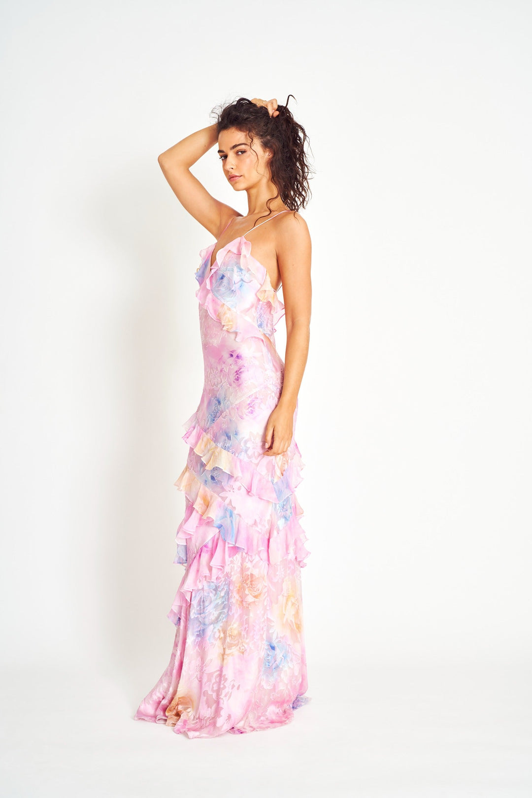 Damen Sommer Maxikleid mit zartem Blumenmuster und Rüschchen für Hochzeitsgäste (8)