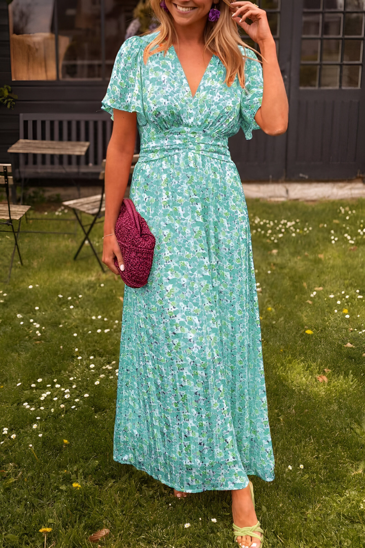 Damen Sommerkleid in Maxilänge mit Blumenmuster in Grün