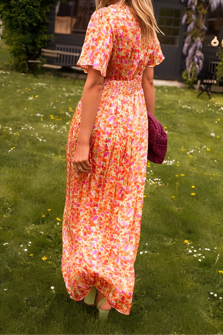 Damen Sommerkleid in Maxilänge mit Blumenmuster in Orange 3