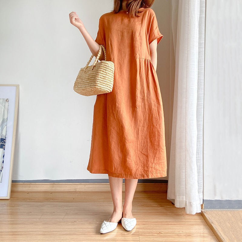 Damen Sommerkleid in Midi-Länge im Casual-Stil in Orange