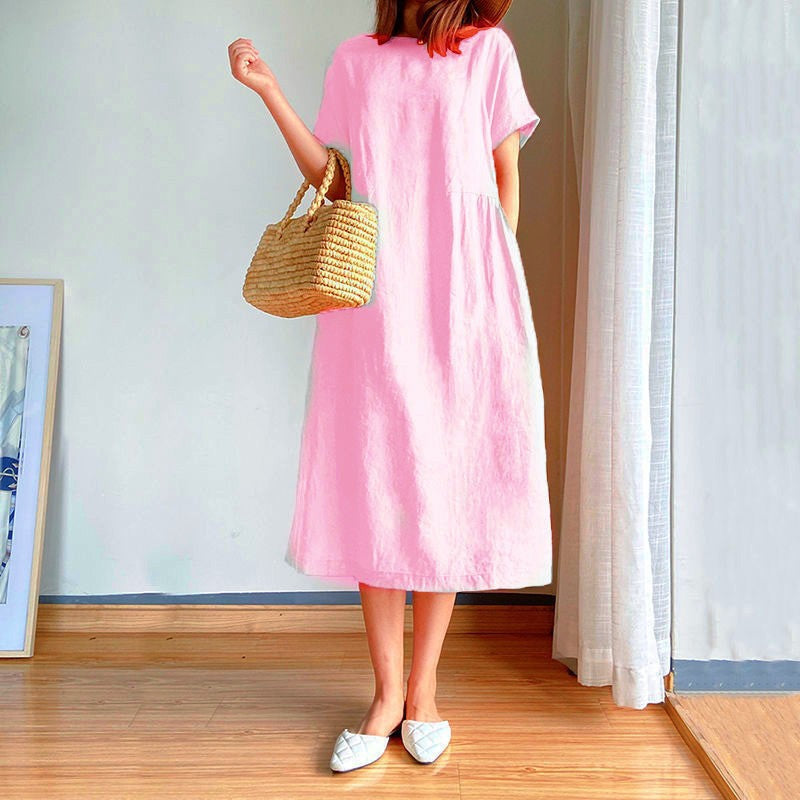 Damen Sommerkleid in Midi-Länge im Casual-Stil in Rosa