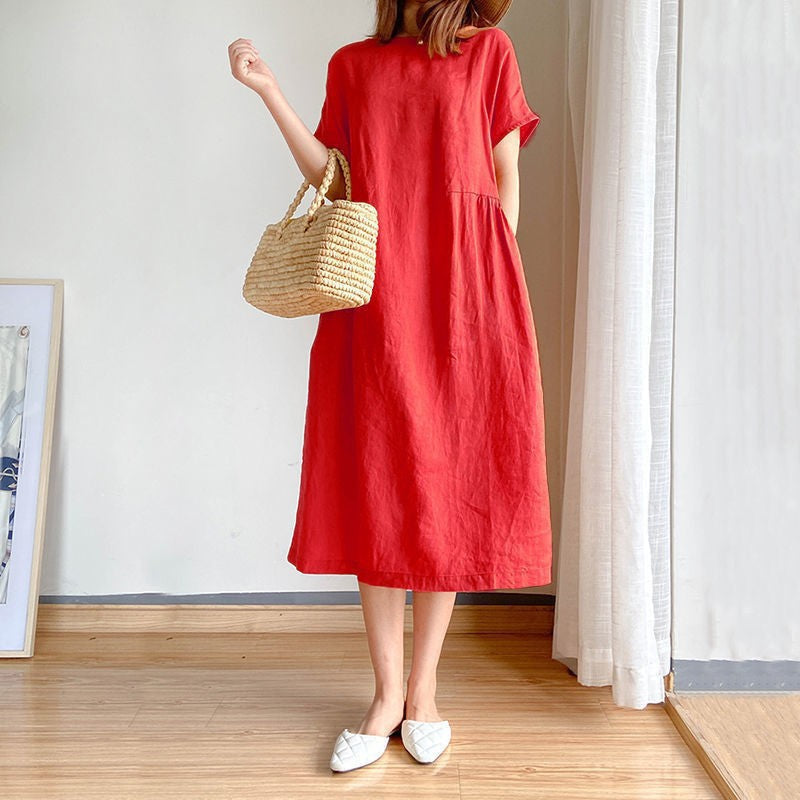 Damen Sommerkleid in Midi-Länge im Casual-Stil in Rot 2