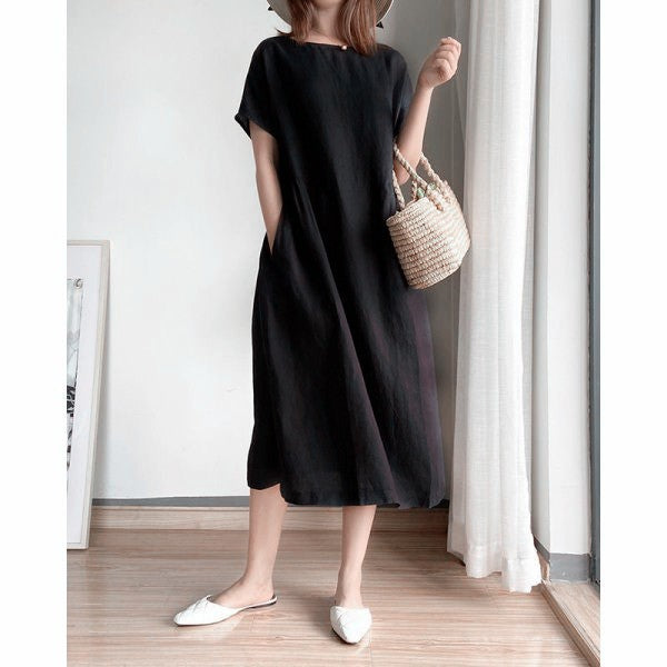 Damen Sommerkleid in Midi-Länge im Casual-Stil in Schwarz 1