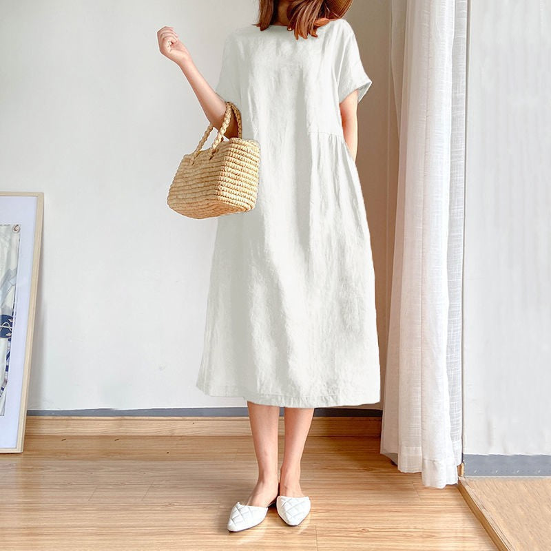 Damen Sommerkleid in Midi-Länge im Casual-Stil in Weiß 1