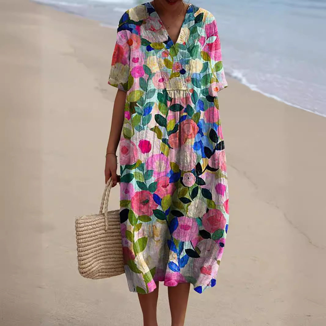 Damen Sommerkleid mit Blumenmuster für den Alltag in Blumenmuster