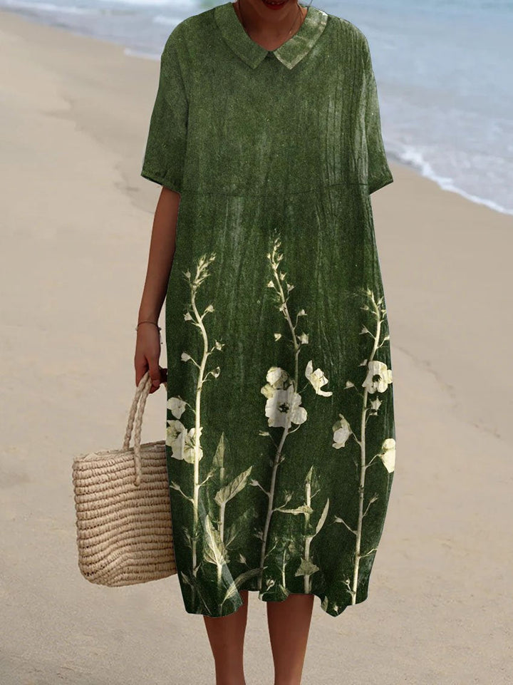 Damen Sommerkleid mit Blumenmuster für den Alltag in Grün