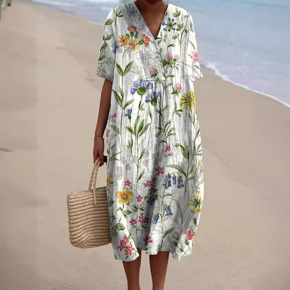 Damen Sommerkleid mit Blumenmuster für den Alltag in Weiß