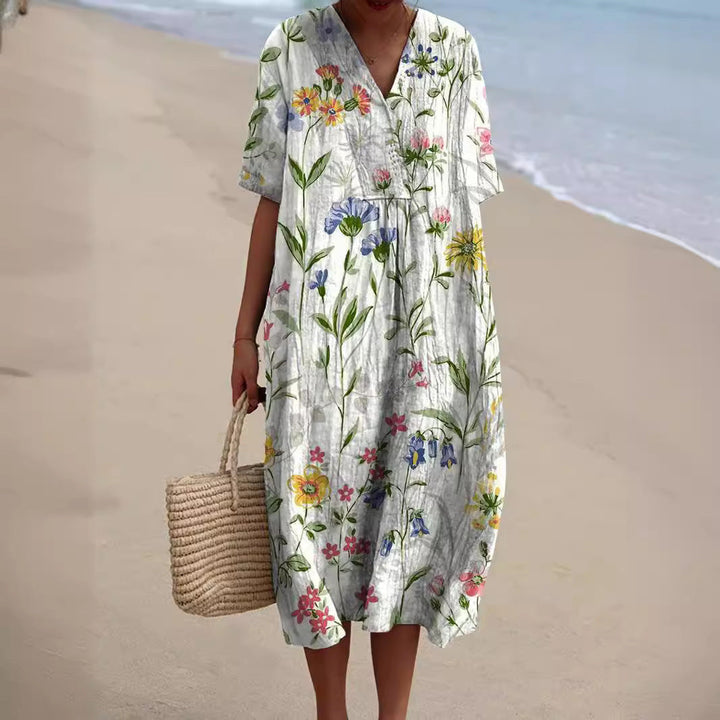 Damen Sommerkleid mit Blumenmuster für den Alltag in Weiß