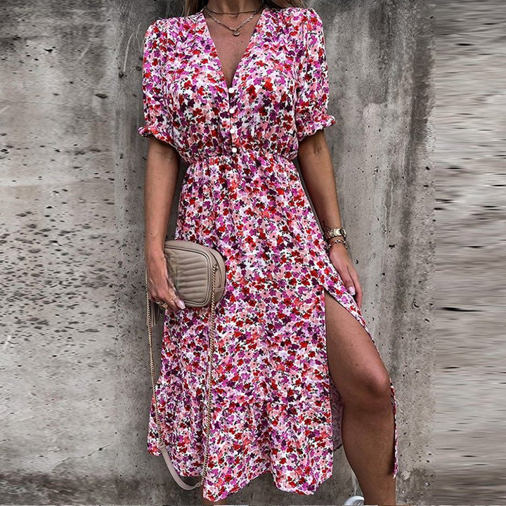 Damen Sommerkleid mit Blumenmuster in Maxi-Länge in Rosa 1