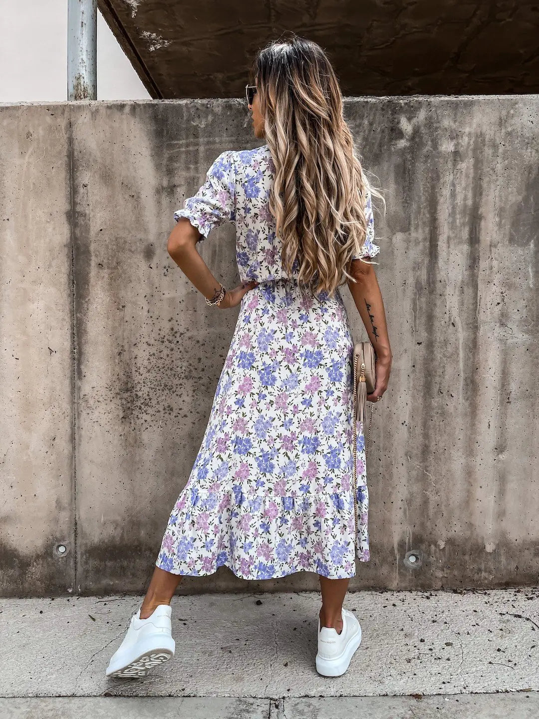 Damen Sommerkleid mit Blumenmuster in Maxi-Länge in Rosa 2
