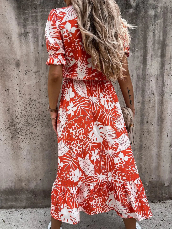 Damen Sommerkleid mit Blumenmuster in Maxi-Länge in Rot 3