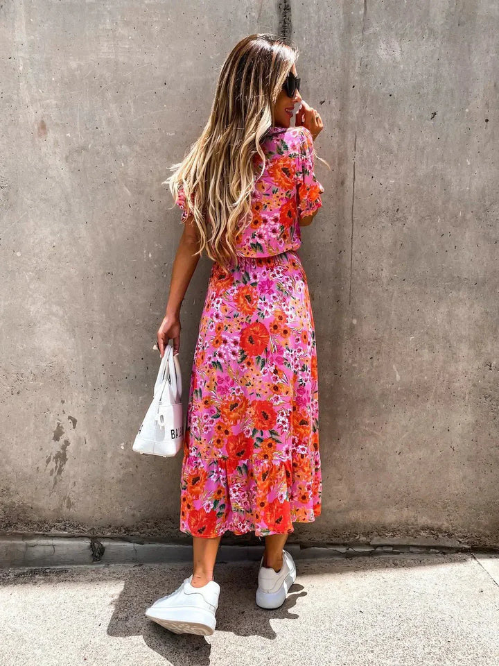 Damen Sommerkleid mit Blumenmuster in Maxi-Länge in Rot 4