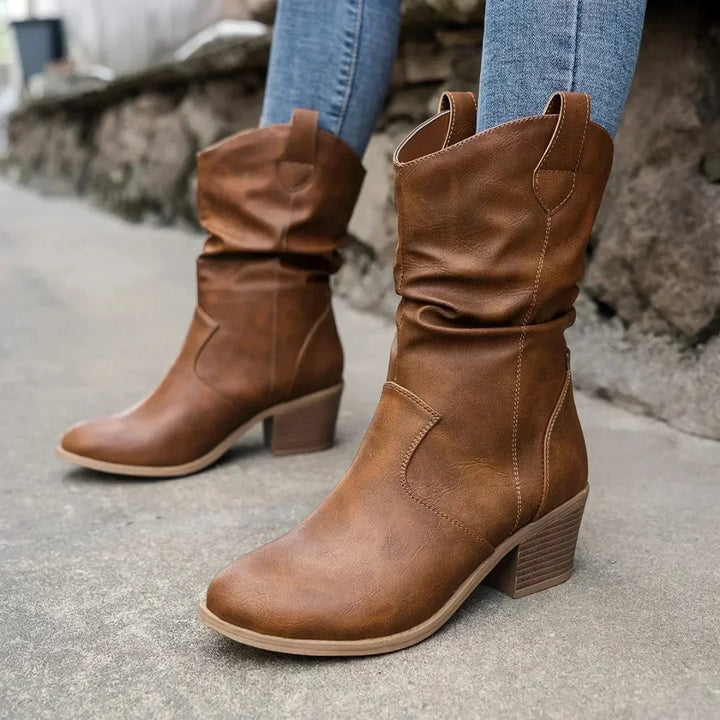Damen Stiefel im Western-Slouch-Look in Braun
