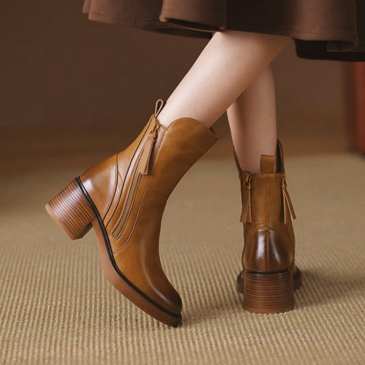Damen Stiefel mit Blockabsatz für Herbst in Braun