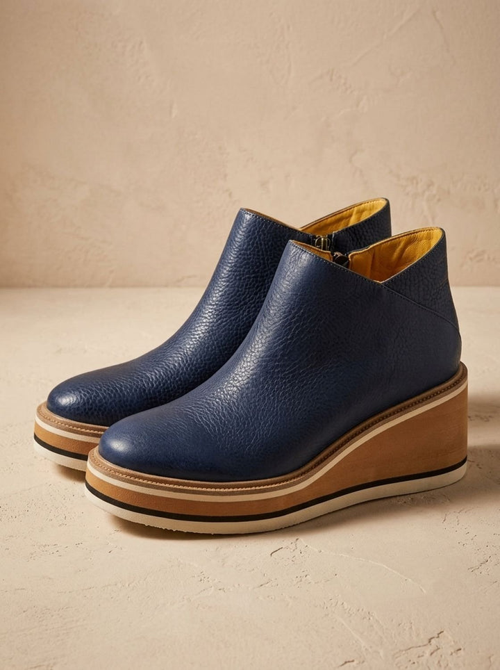 Damen Stiefeletten aus Kunstleder mit Keilabsatz in Blau